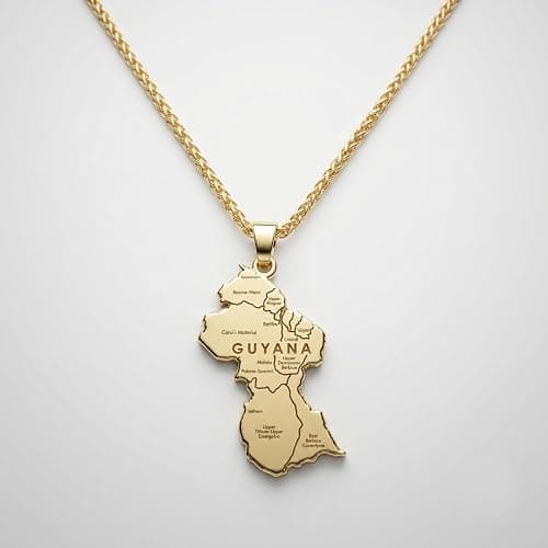 Guyana Map Necklace for Women and Men, Guyana Flag and Map Lover Gift | Gold Plated Guyanese Pendant, South America Jewelry, Detailed Topography, Heritage Gift thumbnail 2