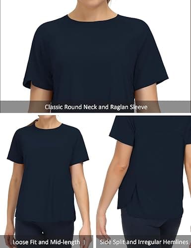 THE GYM PEOPLE Women's Short Sleeve Workout Shirts Breathable Yoga T-Shirts with Side Slits Athletic Tee Tops thumbnail 3