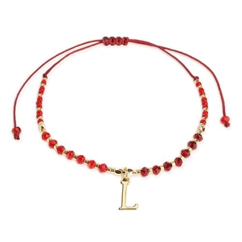 Agriajun Red Gold Beaded Natural Stone Initial Bracelets for Women Teen, Boho Handmade Personalized Ruby Gemstone Beads Letter Name Braided Rope Adjustable Bracelet Bohemian Jewelry Gift - Image 1