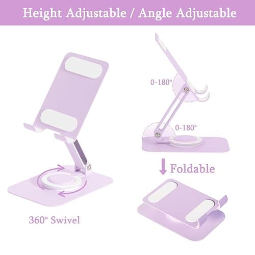 Adjustable Metal Phone Stand for Desk Foldable Phone Holder Lavender Purple | Macaron Colors • Matte Metal Finish • Premium Carbon Steel • 360° Rotating • Adjustable Height & Angle • Anti-Slip Pads thumbnail 3