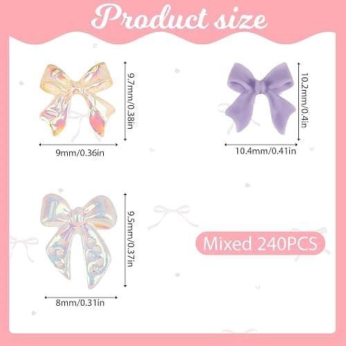 240 PCS Bowknot Nail 3D Bow Charms Art Accessories Nail Colorful Bowknot Nail Charm Acrylic Butterfly Nails Cute Bow Decors Nail Charms for Holiday Parties and Craft Making thumbnail 2