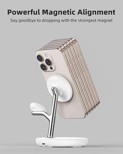 3 in 1 Magnetic Wireless Charger Stand for Apple Devices, TRIBONE Fast Charging Station for iPhone 17/16/15/14/13/12 Series, Apple Watch, Airpods (White) thumbnail 5