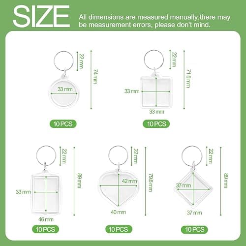 BRT Bearingshui 50pcs Pendant Picture Frame Keyrings, Clear Acrylic Photo Frame Keyring, Make Your Own Personalized Keyring Kit, Central Pendant for Kids To Assemble And Attach To Key Rings thumbnail 2