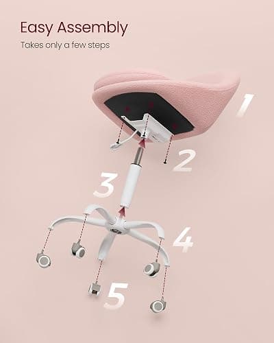 VASAGLE Vanity Chair with Lumbar Support, Adjustable Swivel Armless Desk Chair, Teddy Fleece, Compact for Small Spaces, Bedroom, Jelly Pink UOBG020R93 thumbnail 8