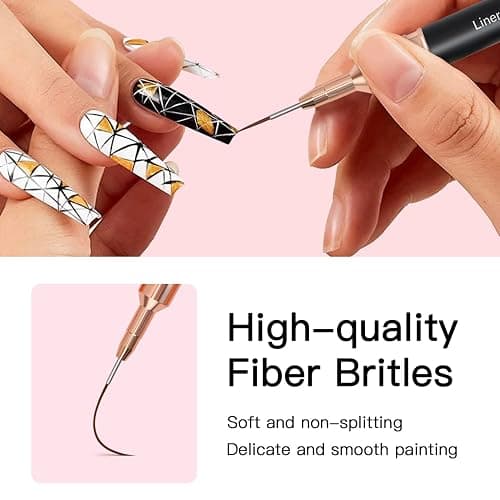 Komall Metallic Nail Art Brushes, 5Pcs Liner Brush Set, UV Gel Polish Painting Art Design Pen for Long Lines, Thin Details, Fine Drawing Sizes 4/8/12/20/25mm(Black) thumbnail 3