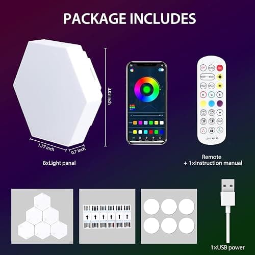 IFTHFOUR 8 Pack Hexagon Light Panels - Smart RGB Hexagon LED Lights Wall Lights with APP & Remote Control Cool Music Sync Gaming Lights for Lving Room, Bedrooms, DIY Lovers, Gifts, Gaming Room, Kids thumbnail 6