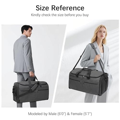 Garment Duffle Bags for Travel, Bukere Convertible Carry on Garment Duffel Bag for Men Women, Shoe Compartment, 2 in 1 Hanging Dress Suitcase Suit Travel Bags, Midnight Grey thumbnail 8
