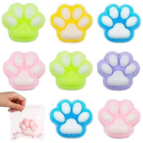 5 Pack Squishy Cat Paw Squeeze Toys, Cute Kawaii Squishies Sensory Mochi Toys, Stress Relieving Fur Ball OPP Packaging Gifts, Party Favors Soft Squishy Fidget Toys for Kids - Image 1