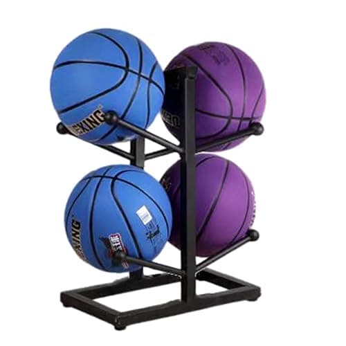MYCYGYB Basketball Rack, 4 Ball Display Ball Metal Ball Rack for Home Garage Rugby Basketball Soccer Volleyball Storage Rack, Black - Image 1
