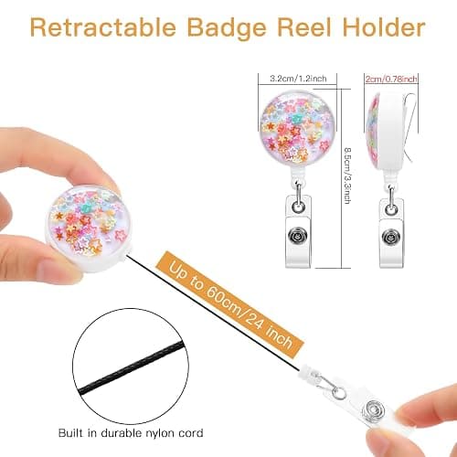 Soleebee 24'' Retractable Badge Holder, Colorful Sequins Badge Reels with Belt Clip ID Name Badge Clip for Nurse Doctor Teacher Student (Star) thumbnail 3