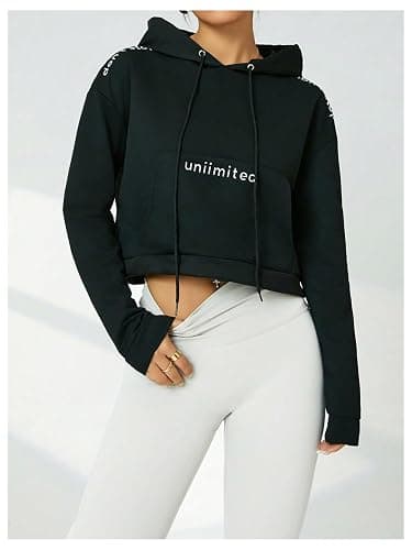 Verdusa Women's Letter Print Drawstring Hoodies Long Sleeve Cropped Hooded Sweatshirts thumbnail 5