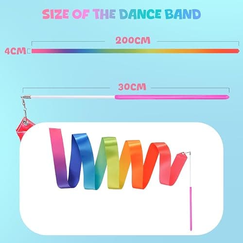 Yeavinfser Tanzband Set, 2 Stück Bunte Gymnastikbänder mit Stab, Regenbogen Farbband für Tanz, Gymnastik & Spiel, Ideal für Mädchen, Kindergeburtstage, Weihnachten, Ostern, Perfekt für Schule Zuhause thumbnail 5