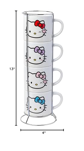 Silver Buffalo Sanrio Hello Kitty Faces and Hearts 4pc Ceramic Mug Stack Set, 10 Ounces thumbnail 3