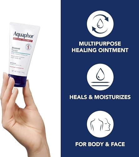 Aquaphor Healing Ointment, Multipurpose Ointment for Dry, Cracked Skin, Chafing, Cuticle Care, Fragrance Free, Non Greasy and Non Comedogenic Body Moisturizer, Dermatological Skin Care, 141g Tube thumbnail 2
