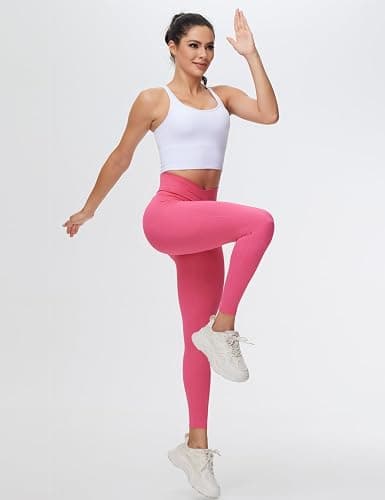 THE GYM PEOPLE Women's Cross Waist Workout Leggings Tummy Control High Waisted Athletic Yoga Pants with Pockets thumbnail 4