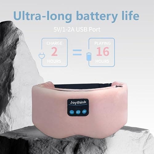 Joythink Weighted Eye Masks Bluetooth Sleep Mask Headphones Silk Wireless Bluetooth Headband for Side Sleepers Blackout for Airplane Travel Men Women Pink thumbnail 7