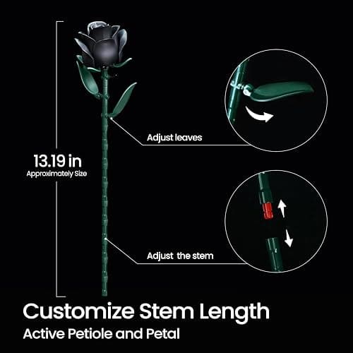iATOM Black Roses Flower Building Set - 3Pack, Gift for Halloween Bouquet for Adults - Gothic Horror Retro Artificial Flowers Botanical Collection Home Decor - IA11009 thumbnail 3