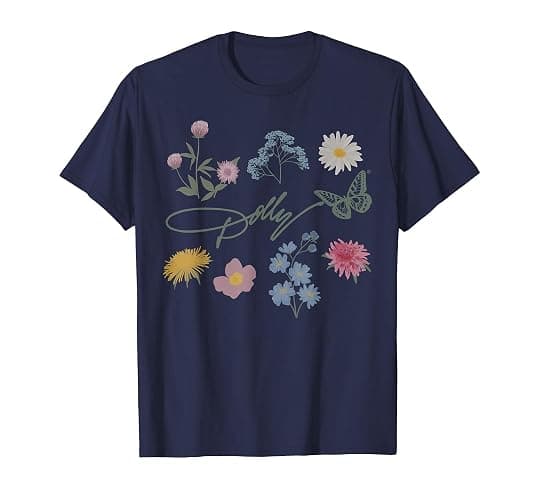 Dolly Parton Signature Encircled by Butterfly and Flowers T-Shirt - Image 1