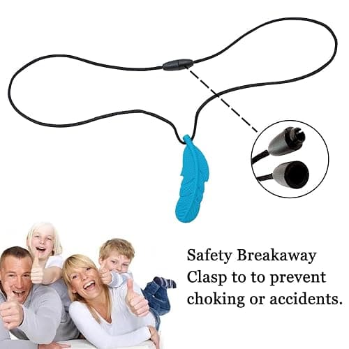 Sensory Chew Necklace for Kids, Boys and Girls, 5 Pack Silicone Feather Chewy Necklaces for Autism, ADHD, Chewing, Oral Motor Chewable Pendant for Mild Chewers - 5 Pack thumbnail 5