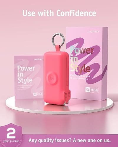 RORRY Flow Portable Charger 10000mAh 40W Wall Plug Power Bank Battery Pack | Built-in USB-C Cable, Keychain Design, Fast Charging, for iPhone 17/16/15, Apple Watch, iPad, 3-in-1, Travel Essential thumbnail 2