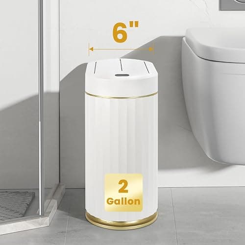 ELPHECO Bathroom Trash Can with Lid Butterfly, Motion Sensor Trash Can Bathroom Decor Automatic Garbage Can Wastebasket Bathroom Accessories, Kitchen, Living Room, Office, White Gold thumbnail 4