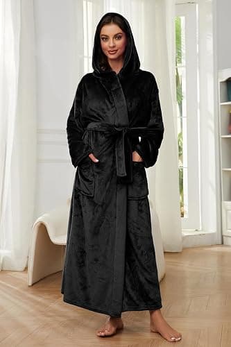 HEARTNICE Womens Long Hooded Robe, Soft Warm Fleece Bathrobes Full Length Plush House Coat thumbnail 4