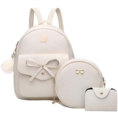 I IHAYNER Girls Bowknot 3-Pieces Fahsion Leather Backpack Backpack Purse for Women Rucksack for Ladies Shoulder Bag - Image 1