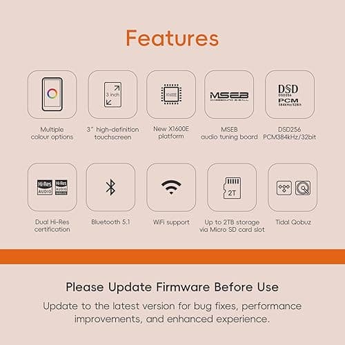HiBy R1 HiFi MP3 Player with Bluetooth 5.1 Tidal Qobuz DSD 256 Native Lossless Music Player with Touchscreen/Hi Res Audio Certified/MSEB Tuning/2TB Expanded Memory thumbnail 3