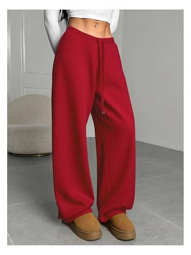 RoseSeek Women's Drawstring Waist Straight Streetwear Long Wide Leg Pants Casual Loose Baggy Workout Long Fall Sweatpants thumbnail 2