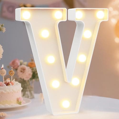 Pooqla LED Marquee Letter Lights Sign, Light Up Alphabet Letter for Home Party Wedding Decoration V - Image 1