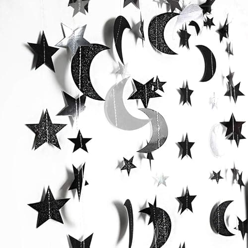 Cheerland Black Silver Moon Decoration Star and Gothic Halloween Decor Garland for Twilight Birthday New Year Eve Party Grunge Star Banner Celestial Wedding Baby Shower Ramadan Eid Mubarak Summerween thumbnail 3
