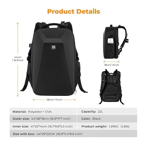 K&F CONCEPT Camera Backpack,Hardshell Photography DSLR Camera Bag with 15-15.6 Inch Laptop Compartment Waterproof Hard Shell Camera Case Compatible with Canon/Nikon/Sony/DJI Mavic Drone thumbnail 7