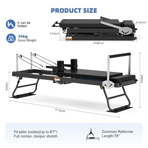WNPANE Foldable Pilates Reformer for Home Use – Pilates Reformer Machine with Multi-Color Adjustable Resistance Bands, Space-Saving Reformer for Core Strength & Full Body Workout thumbnail 2