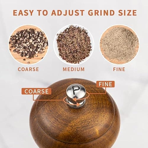 XQXQ Wood Salt and Pepper Mill Set, Pepper Grinders, Salt Shakers with Adjustable Ceramic Rotor- 8 inches -Pack of 2 thumbnail 5