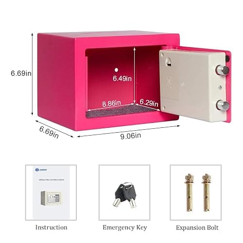 Jssmst Small Safe Box for Money - 0.23CF Mini Safe with Electronic Keypad, Lockable Box for Home Security and Personal Storage, 9.06 x 6.69 x 6.69 inch, Pink thumbnail 3