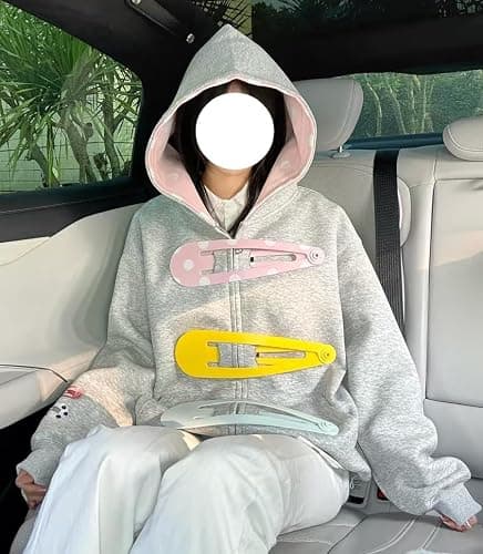 MiniLazy Y2K Hair Clips Cutecore Hoodie Women Wishcore Zip Up Whimsical Jacket Oversized Funky Gyaru Sweatshirt Clothes thumbnail 3