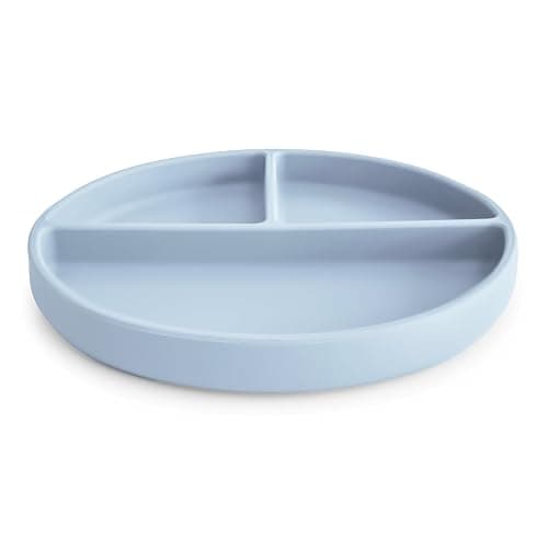 Mushie Silicone Suction Plate | Non-Slip Divided Plate for Babies & Toddlers | Food Grade Silicone | Dishwasher & Microwave Safe | Powder Blue thumbnail 3
