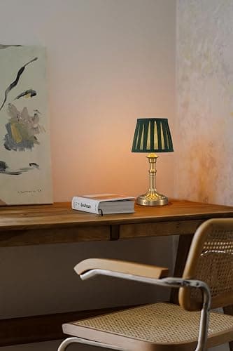 KDG Cordless Portables Table Lamp Set of 2, LED Fabric Shade Small Desk Lamps, 5000mAh Battery Powered Lighting, 2700K Stepless Dimmable Light for Living Room, Dining Room, Bedroom (Gold+Green) thumbnail 7