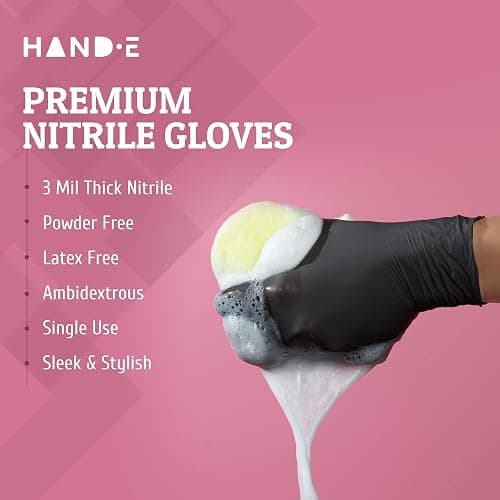 Hand-E Touch Black Nitrile Disposable Gloves Large, 50 Count - BBQ, Tattoo, Hair Dye, Cooking, Mechanic Gloves - Powder and Latex Free - Tattoo Supplies thumbnail 5