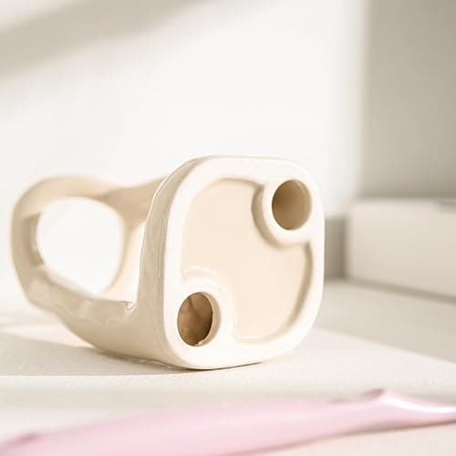 East–BrightenZF Handmade Ceramic Holder Stand for Toothbrushes, Makeup Brushes, and Pens - Minimalist Design for Bathroom Vanity and Countertops Decor (Milky White) thumbnail 6