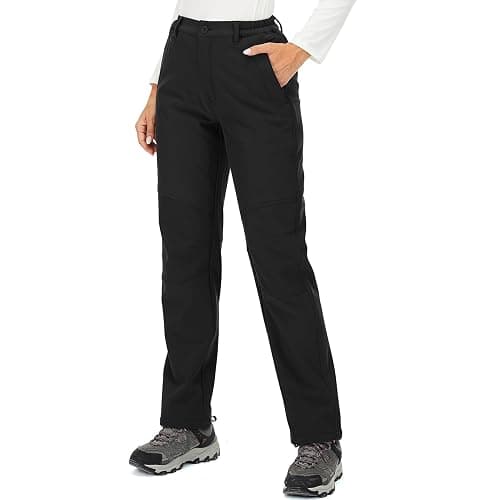 Womens Snow Pants Winter Fleece Lined Waterproof Soft Shell Insulated Outdoor Camping Travel ski Pants - 12 - 5022 Black - Image 1