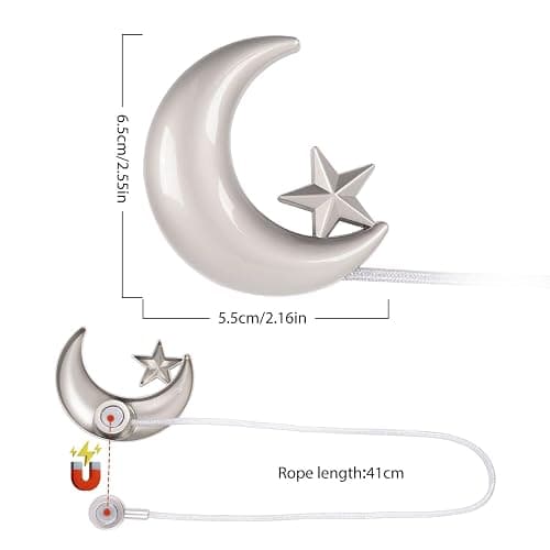 Curtain Tiebacks, 2 Pack Magnetic Curtain Tiebacks Star Moon Curtain tie Back Curtain holdbacks Magnetic Curtain Clips Curtain tie Backs Curtain Clips Holder for Window Draperies Hold Curtains Drape thumbnail 3