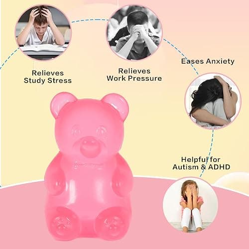 Gummy Bear Squishy Toy for Kids Ages 3+ & Adults, Slow Rising Squeeze Bear, Soft High-Density Handheld Sensory Toy, Cute Party Favor, Classroom Prize & Desk Toy(Pink) thumbnail 4