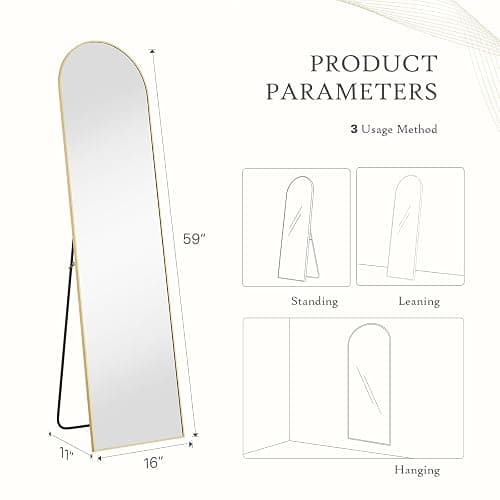 Aidoly Mirror Full Length, Upgraded Body Wall Mirrors with Shatter-Proof Glass, Floor Standing, Hanging or Leaning, Tall Mirror with Stand Aluminum Alloy Frame for Bedroom thumbnail 2