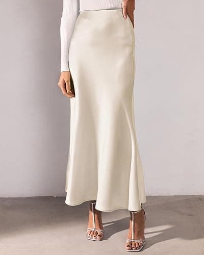 Women's Satin Maxi Skirt High Waisted Elastic Waistband Silk A-Line Casual Party Leopard Print Long Skirts for Women thumbnail 2