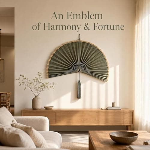 Large Wall Fan Decor, Giant Handcrafted Bamboo Folding Ornament, 30 Inch Oriental Chinese Style Hanging Art, Boho Room Accent for Bedroom, Living Area, Indoor, Above Bed, Headboard，Natural Straw thumbnail 5