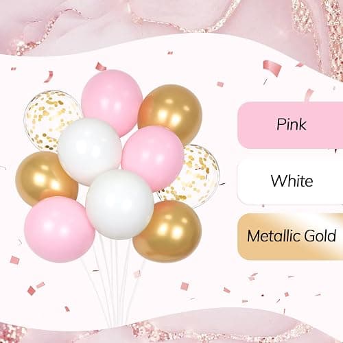 60pcs Pink and Gold Balloons 12inch, Pink and White Balloon with Metallic Gold Confetti Balloons for Baby Shower Wedding Birthday Party Decorations thumbnail 8