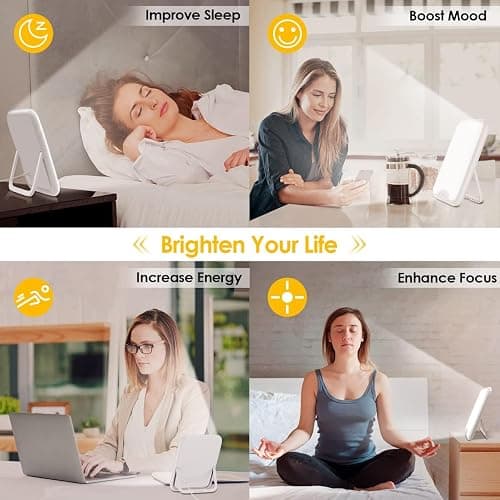 VTHW Tageslichtlampe, 10000 Lux Lichttherapielampe mit Memory Funktion, 4 Timer, 3 Lichtfarben Sonnenlicht Lampe mit Knopf-Steuerung, Stufenlosem Dimmen, 90° Halterung, für Hause/Büro thumbnail 6