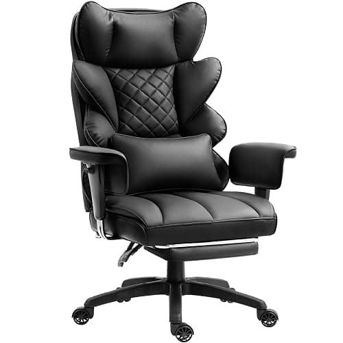Dowinx Big and Tall Office Chair with Pocket Spring Cushion,High Back Computer Gaming Chairs with Adjustable Armrests,Executive Desk Chairs with Lumbar Support and Footrest,PU Leather-Black - Image 1