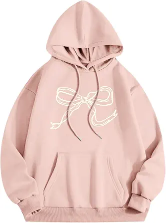 Bow Cute Hoodie for Teen Girls Graphic Hoodies Preppy Trendy Sweatshirt Aesthetic Print Casual Pullover Sweatshirts - Image 1